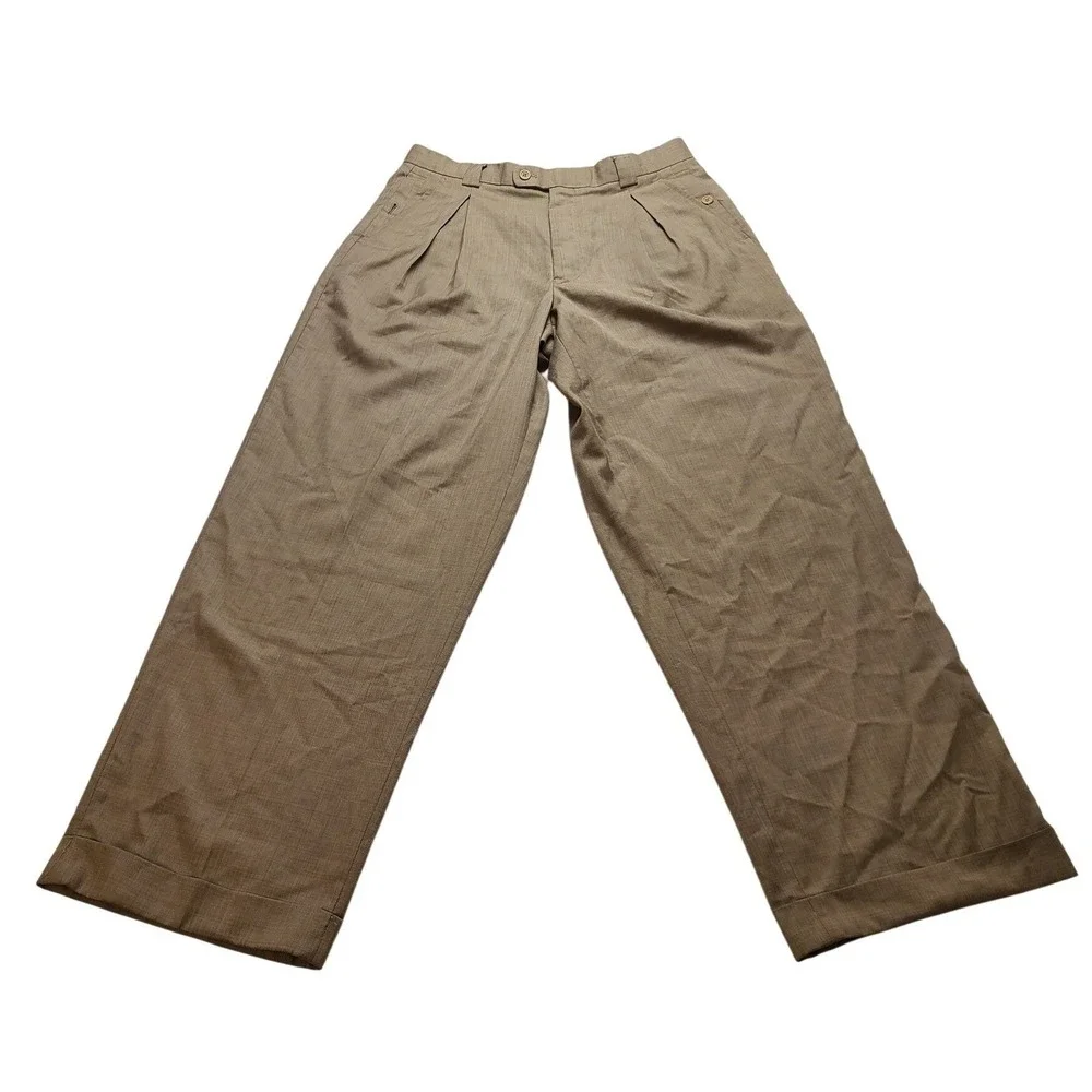 Zacchi Classico Italiana Men's Tan Pleated‎ Cuffed Dress Pants 34x34 Trouser